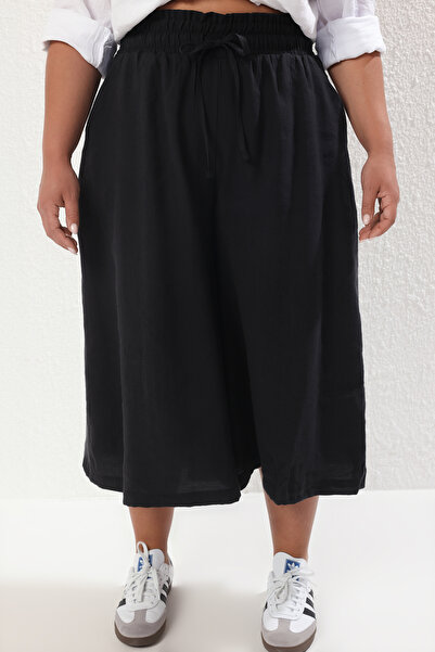 Trendyol Curve Black Summer Wide Leg Woven Large Size Pants Tbbss25Ar00048