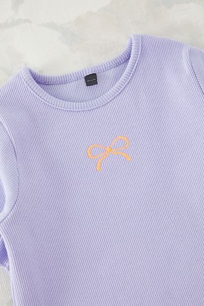 TRENDYOLKIDS Lila Baby Mädchen 100% Baumwolle Band bestickt Kurzarm TKDSS25AU00135 Anzug