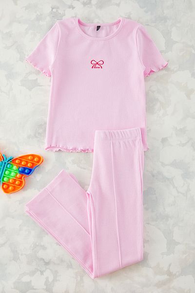 TRENDYOLKIDS Pink Girl T-Shirt Embroidered Cotton Tkdss25Au00021