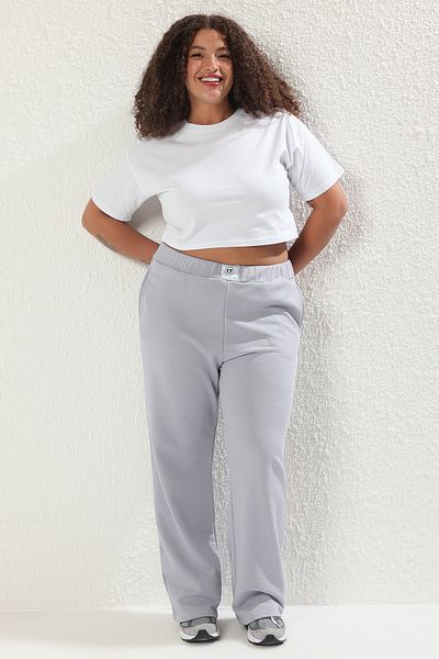 Trendyol Curve Gray Wide Leg High Waist Label Large Size Tracksuit Clothing