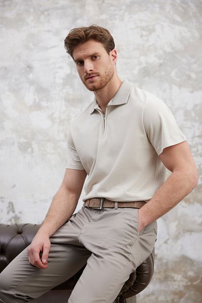 Trendyol Collection Stone Regular/Regular Cut cipzáras 100% pamut póló nyakú póló