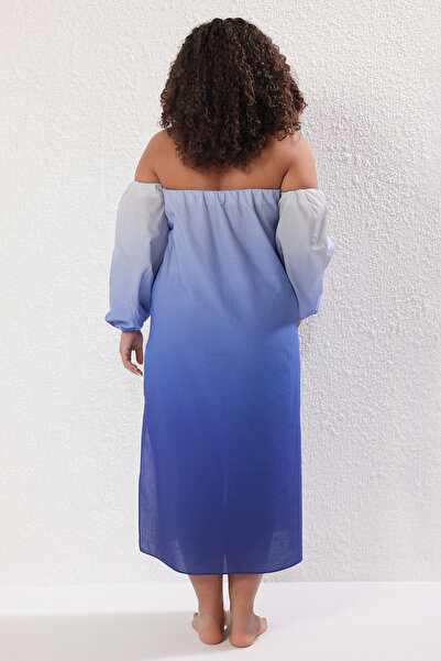 Trendyol Curve Μπλε 100% βαμβακερό φόρεμα παραλίας μετάβασης χρώματος TBBSS25AH00097