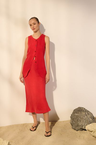 Trendyol Collection 100% lniana czerwona dopasowana kamizelka - Twoss24Ye00052