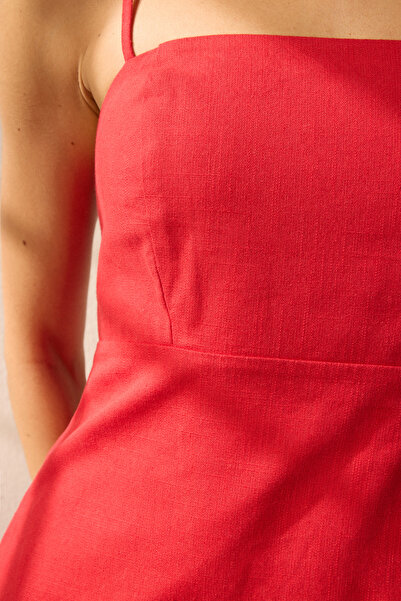 Trendyol Collection Red Linen Blend A-Line Maxi Woven Dress Twoss25El00644