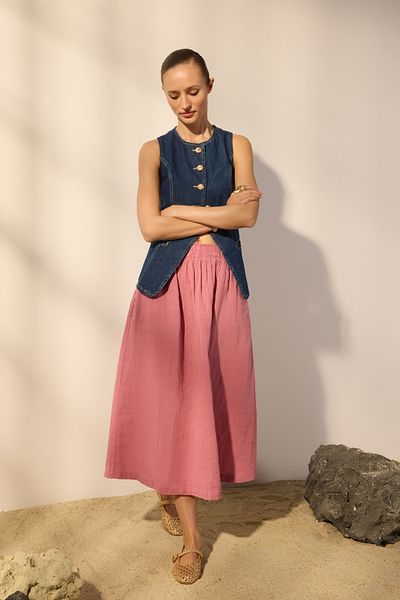 Trendyol Collection Dusty Rose 100% vászon rugalmas derék Midi szoknya TWOSS24ET00153