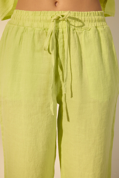 Trendyol Collection Ανοιχτό πράσινο ψηλόμεσο - 100% λινό ελαστικό παντελόνι φαρδύ πόδι TWOSS24JE00249