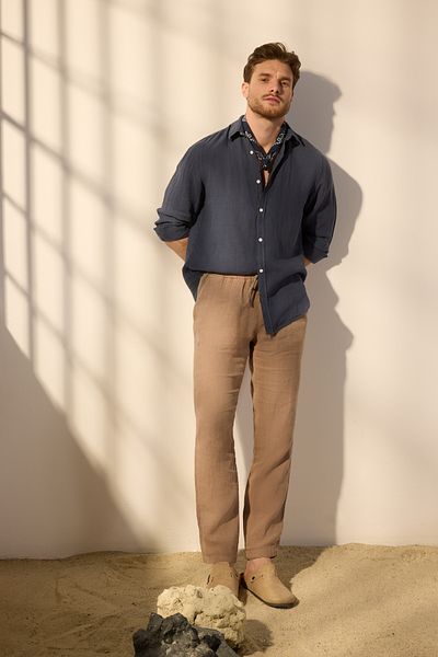 Trendyol Collection Λινό πουκάμισο Navy Blue Limited Edition Reguler Fit TMNSS24GO00058
