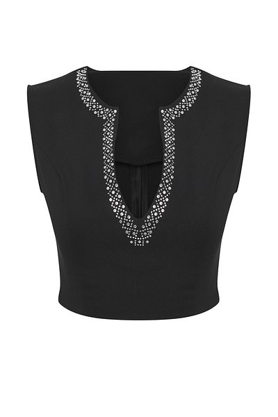 Trendyol Collection Μαύρη πέτρα Λεπτομερής αμάνικη υφαντή μπλούζα TPRSS25BZ00047