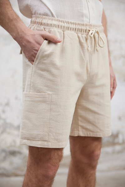 Trendyol Collection Ecru Cargo Pocket Linen Look Cotton Shorts & Bermuda Tmnss25Sr00055