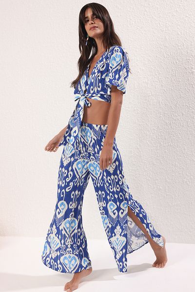 Trendyol Collection Ethnic Patterned Crop Blouse - Trousers - Beach Set Tbess25Au00041