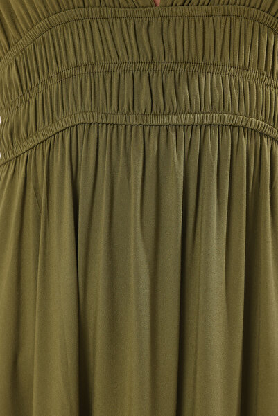 Trendyol Collection Χακί υφαντό φόρεμα μάξι παραλίας με κορδόνια TBESS25EL00121