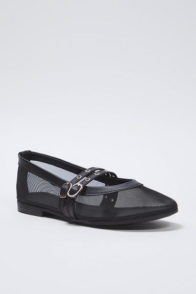 TRENDYOL SHOES Mary Jane Damen-Ballerinas mit roter Ösengürtelschnalle TAKSS25BE00046