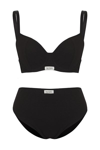 Trendyol Curve Schwarzes Camisole-Strickset – Detaillierter Slogan Schwarzes großes Wäscheset