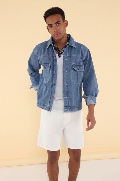 Trendyol Collection Blaue Unisex-Jeansjacke TMNSS25CE00006