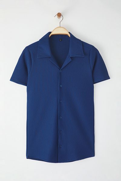 Edit by Trendyol Indigo Regular Fit Knitted Comfortable Textured Woven Shirt Tedss25Go00009