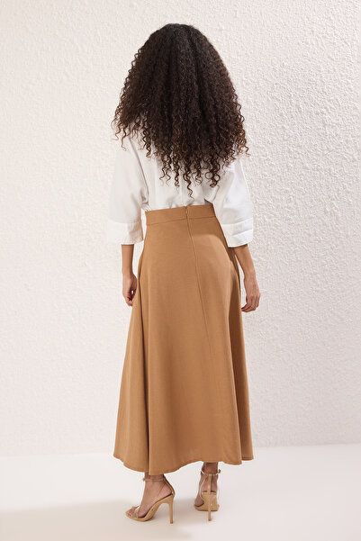 Trendyol Modest Világosbarna bélésű sima szőtt szoknya TCTSS25EE00014