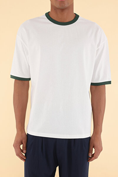 Trendyol Collection Green Unisex Oversize T-Shirt - Stripe Sleeves, 100% Cotton, Tmnss25Ts00099