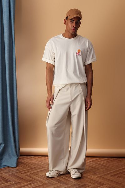 Trendyol Collection Βαμβακερό μπλουζάκι εκρού Mountain Back Printed Oversize - TMNSS25TS00191