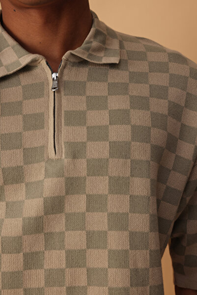 Trendyol Collection Mink Oversize Polo λαιμόκοψη / καρό πλεκτό μπλουζάκι Polo λαιμόκοψη TMNSS25PO00035