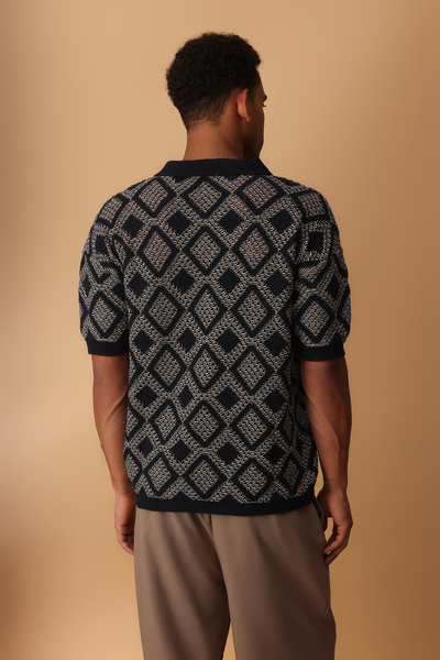 Trendyol Collection Námořnická modrá Oversize/široký střih prolamovaný polo výstřih Pletené tričko TMNSS25PO00040