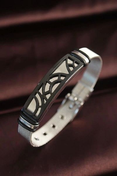 Clariss 316L Steel Black Patterned Adjustable Straw Cord Bracelet