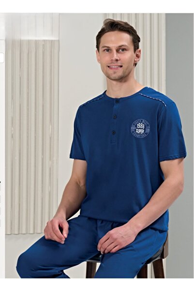 Over Sleep by Poleren Ανδρικό σετ πιτζάμες Navy Blue 1710