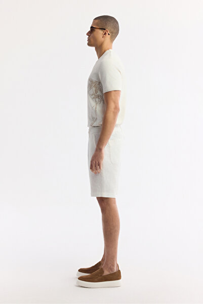 Avva Erkek Beyaz Beli Lastikli %100 Keten Relaxed Fit Şort B003732
