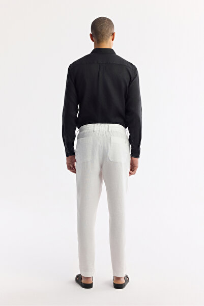 Avva Erkek Beyaz Beli Lastikli %100 Keten Relaxed Fit Pantolon B003032