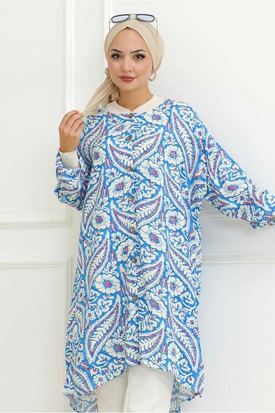 TRENDTESETTÜR Γυναικείο πουκάμισο με μπλε σχέδιο Tunic T 3058