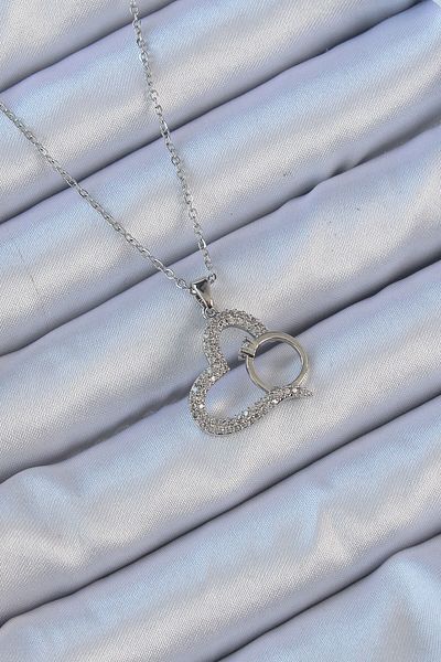 Skygo Silver Colored 316L Heart Necklace - Chain and Zircon Stone Detail - Tj-Bko9146
