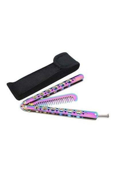 HALAMODO Butterfly Metal Comb Knife Training Tool Pink/Blue/Black 22.7cm