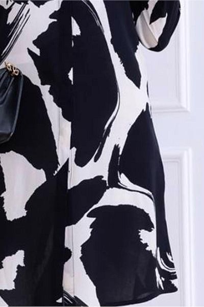 TRENDTESETTÜR Women's Black Patterned Cotton Shirt Tunic t 2773