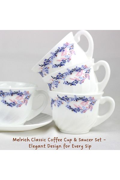 Melrich 6-Piece Opal ware Coffee Tea Cup and Saucer Set Service 6 x Coffee Cups with 6 x Saucers
