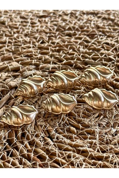 ODDA TASARIM ATÖLYESİ Oyster Shell Modelled Gold Stylish Design Sleeve-Dress Length Set of 6 Buttons