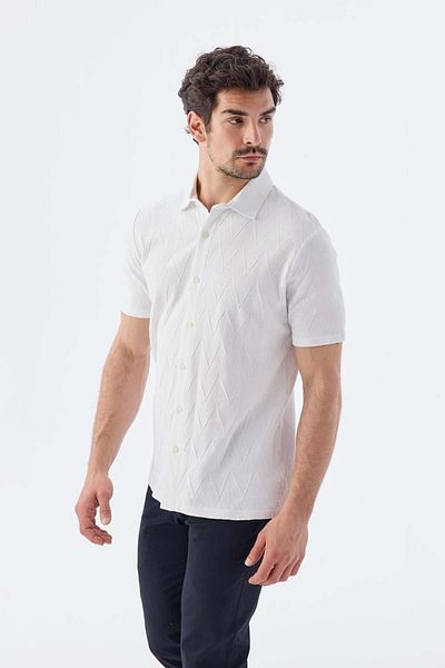 Jakamen T-Shirt με πέτο πουκάμισο Ecru Slim Fit