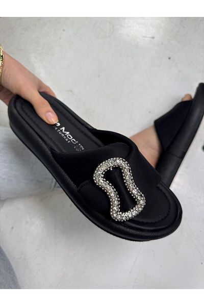 İmerShoes Daily Women's Black Slippers, Non-Falling Stone Buckle, Soft Stitched Sole, Lightweight Summer Comfortable Sandals 033