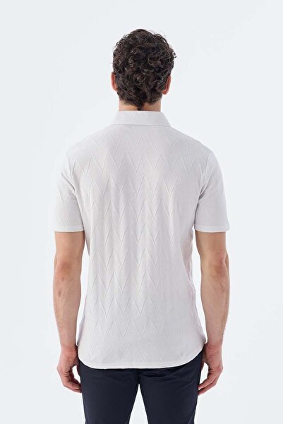 Jakamen Ecru Slim Fit Shirt Collar T-Shirt