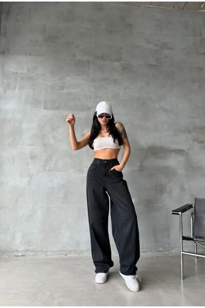 Shield Life Μαύρο φαρδύ τζιν 90's ψηλόμεσο γυναικείο παντελόνι Jean