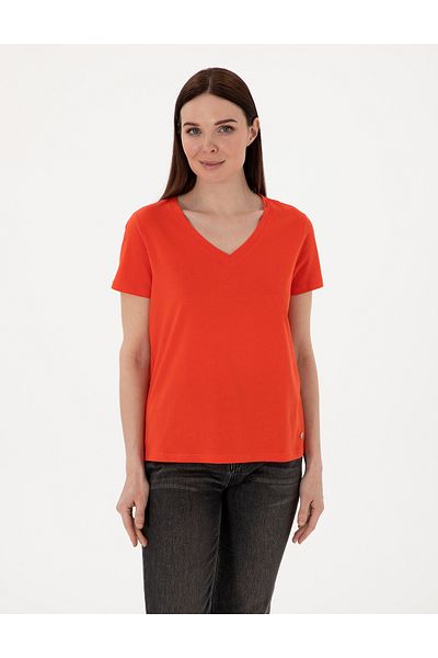 Pierre Cardin Red Regular Fit V-Neck Basic T-Shirt 50305749 -Vr030