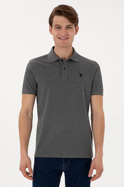 U.S. Polo Assn. Ανδρικό μπλουζάκι με λεπτή εφαρμογή πόλο ανθρακί μελανζέ βασικό
