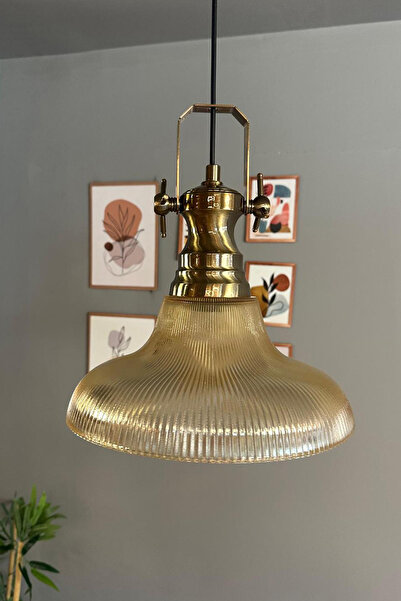 Bamyum Stark Cam Bal Rengi Tekli Avize Yeni Eskitme Başlık Retro Sarkıt Lamba Salon Aydınlatma