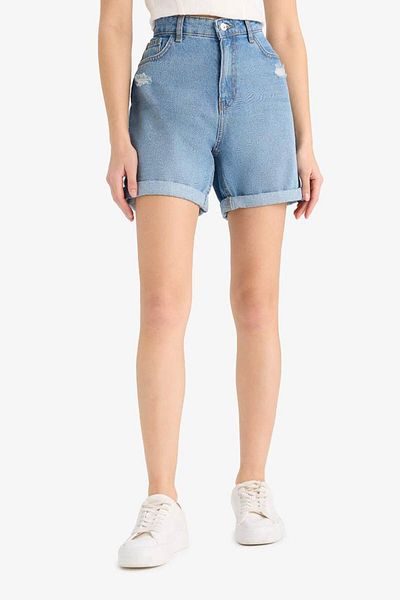 DeFacto Pantaloni scurți de jeans Boyfriend cu talie înaltă, buzunare, picior pliat, detaliu rupt E0933ax25sm