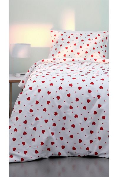 MORRİVAL Set cuvertură de pilota albă cu inimă roșie - 155x215 cu fermoar
