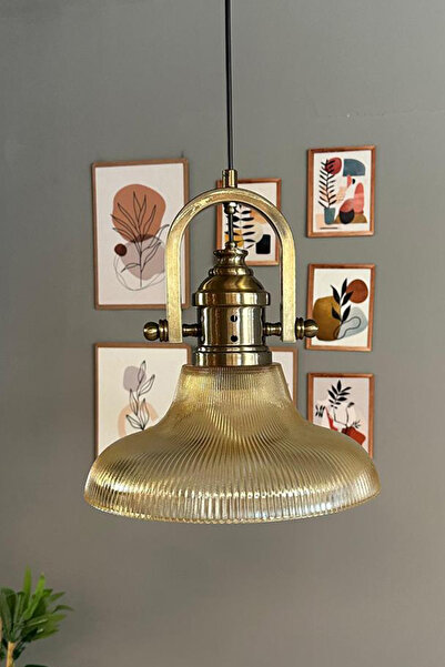 Bamyum Stark Cam Bal Rengi Tekli Avize Delikli Eskitme Başlık Retro Sarkıt Lamba Salon Aydınlatma