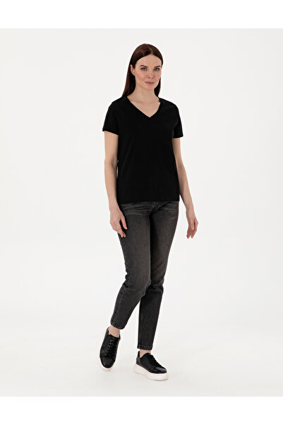 Pierre Cardin Black Regular Fit V-Neck Basic T-Shirt 50305749-Vr046