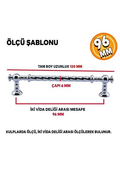 Badem10 Auger (96 Mm-9.6 cm) Chrome Metal Kitchen Drawer Cabinet Door