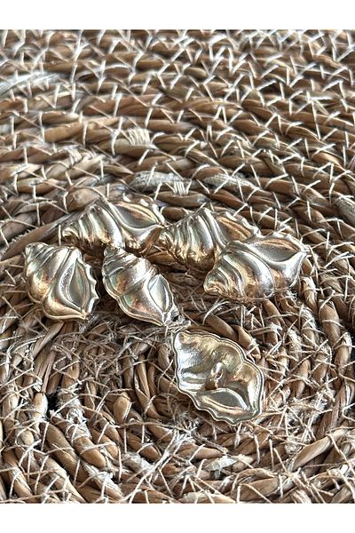 ODDA TASARIM ATÖLYESİ Oyster Shell Modelled Gold Stylish Design Sleeve-Dress Length Set of 6 Buttons