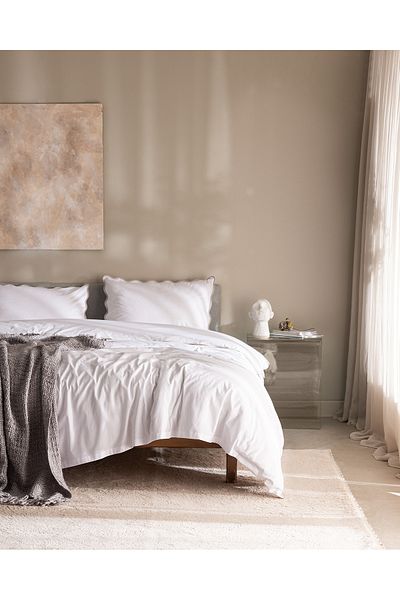 Madame Coco Justine King Size 100% Cotton Bedding Set - White/Stone