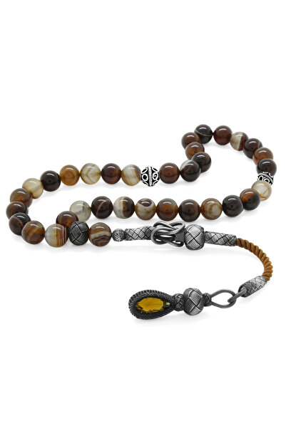 Tesbihane Ροζάριο από αχάτη Μαδαγασκάρης με φούντες Kazaz 1000 καρατίων