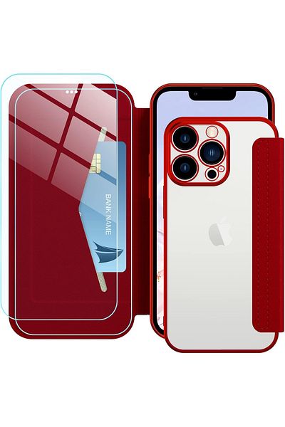 Petocase Set of case and 2 screen protectors for iPhone 14 Pro Petocase, PU leather/tempered glass, red